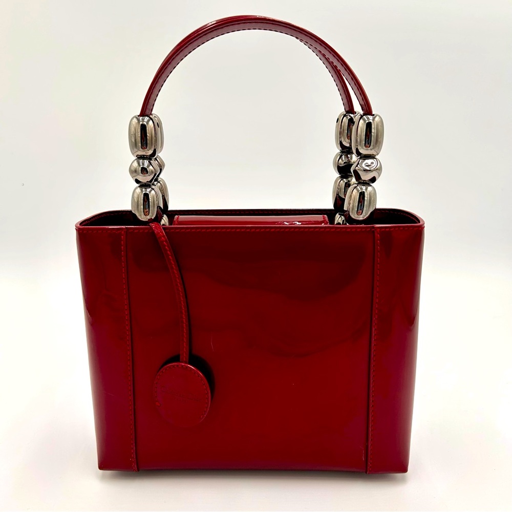CHRISTIAN DIOR Maris Pearl Enamel Patent
Leather Handbag